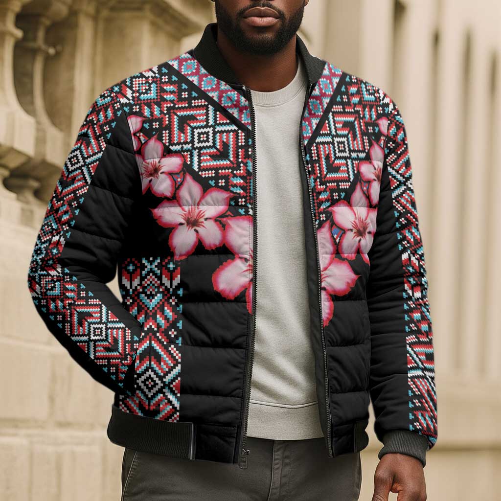 Africa Adenium Multiflorum Flowers Bomber Puffer Jacket Mix Native Tribal Pattern