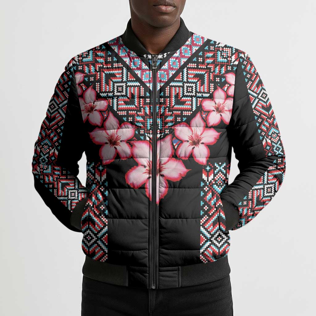 Africa Adenium Multiflorum Flowers Bomber Puffer Jacket Mix Native Tribal Pattern
