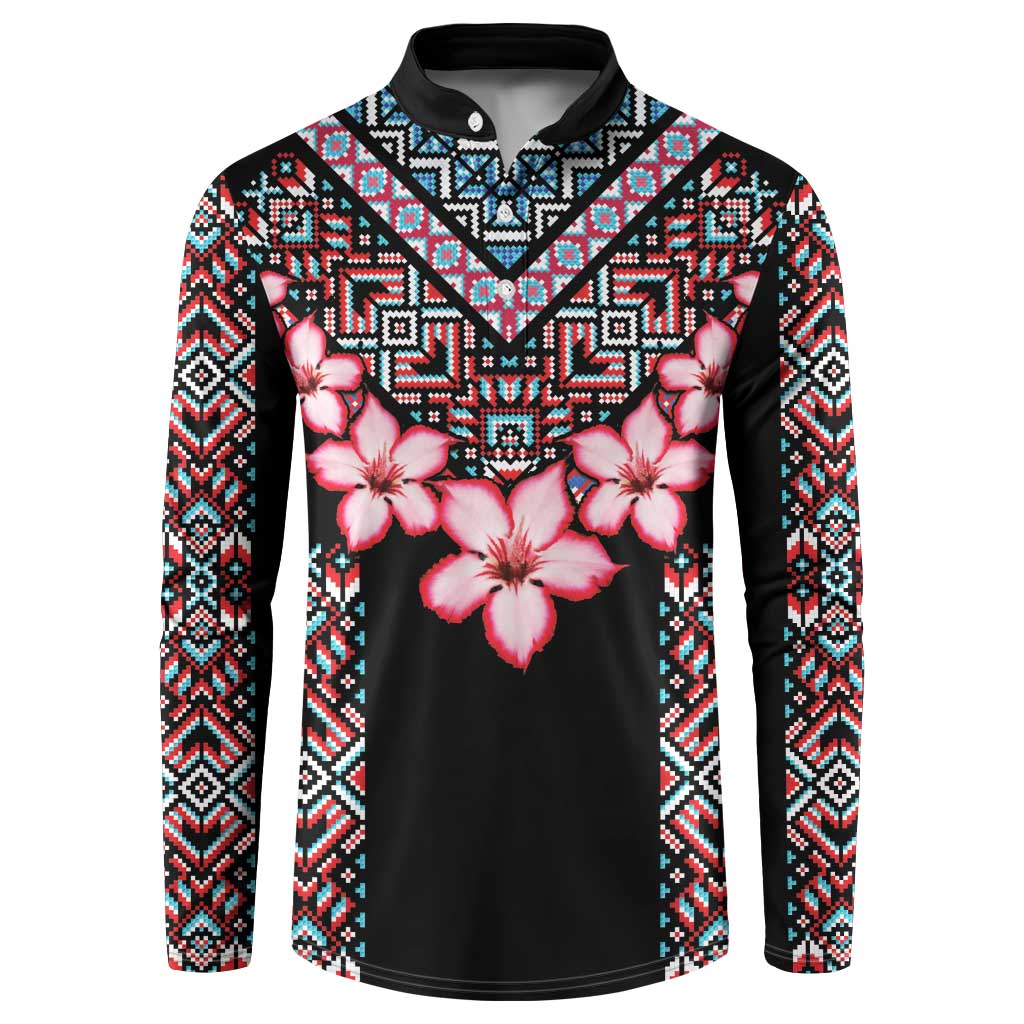 Africa Adenium Multiflorum Flowers Button Sweatshirt Mix Native Tribal Pattern