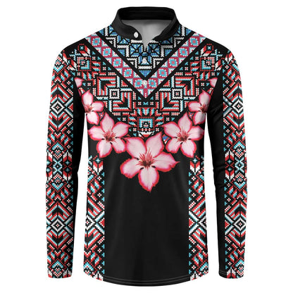 Africa Adenium Multiflorum Flowers Button Sweatshirt Mix Native Tribal Pattern