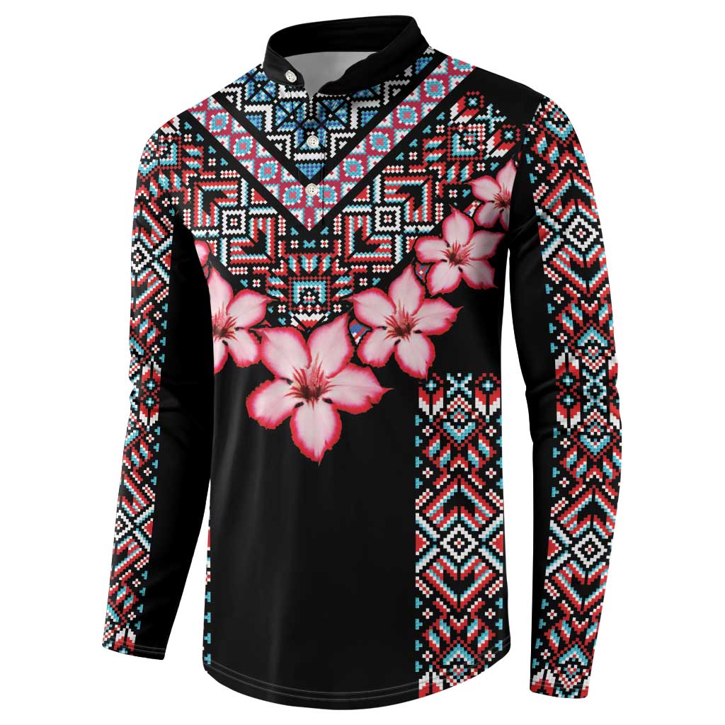 Africa Adenium Multiflorum Flowers Button Sweatshirt Mix Native Tribal Pattern