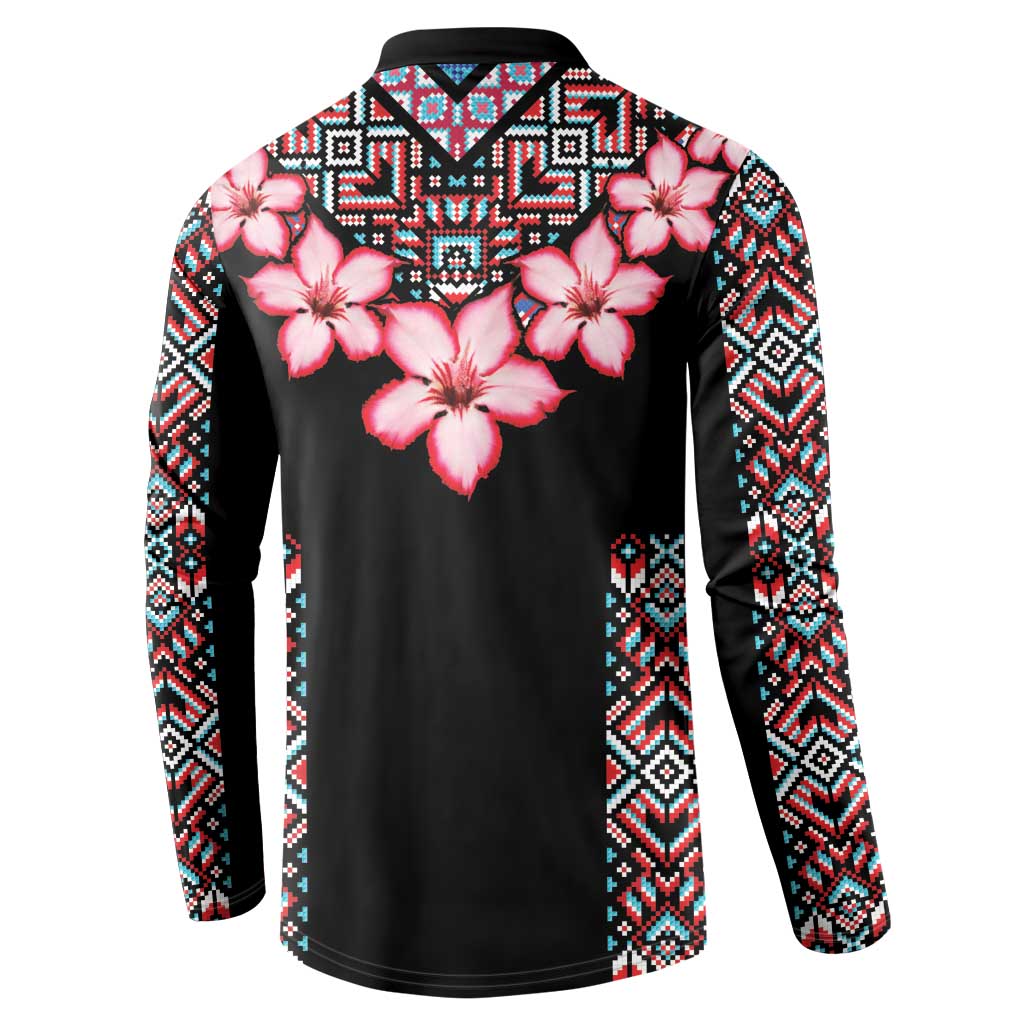 Africa Adenium Multiflorum Flowers Button Sweatshirt Mix Native Tribal Pattern