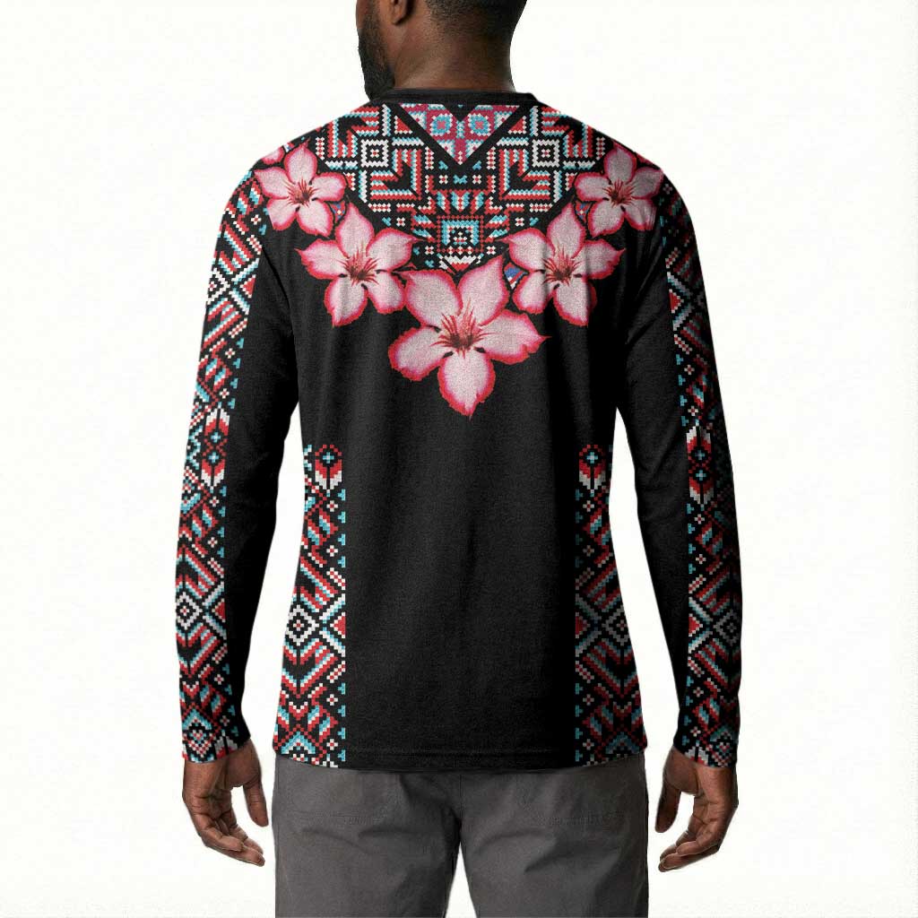 Africa Adenium Multiflorum Flowers Button Sweatshirt Mix Native Tribal Pattern