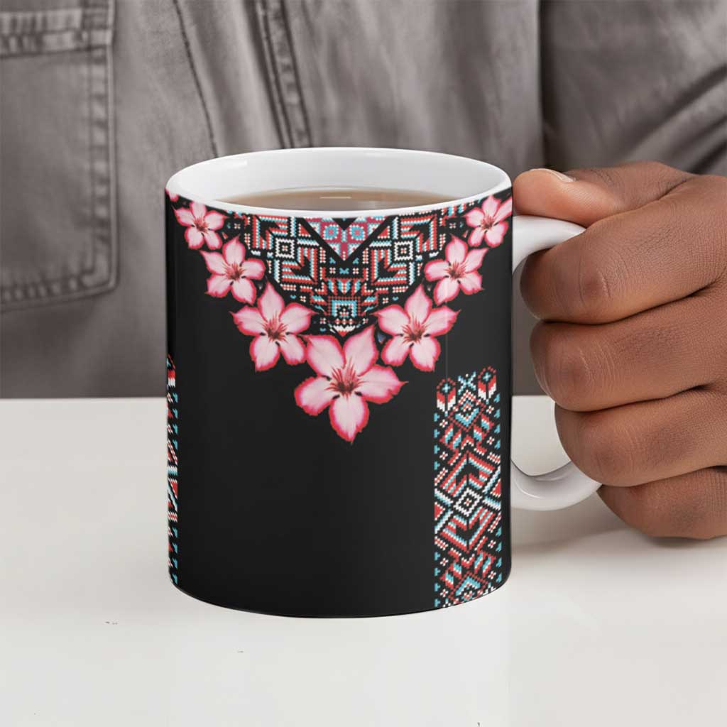 Africa Adenium Multiflorum Flowers Ceramic Mug Mix Native Tribal Pattern