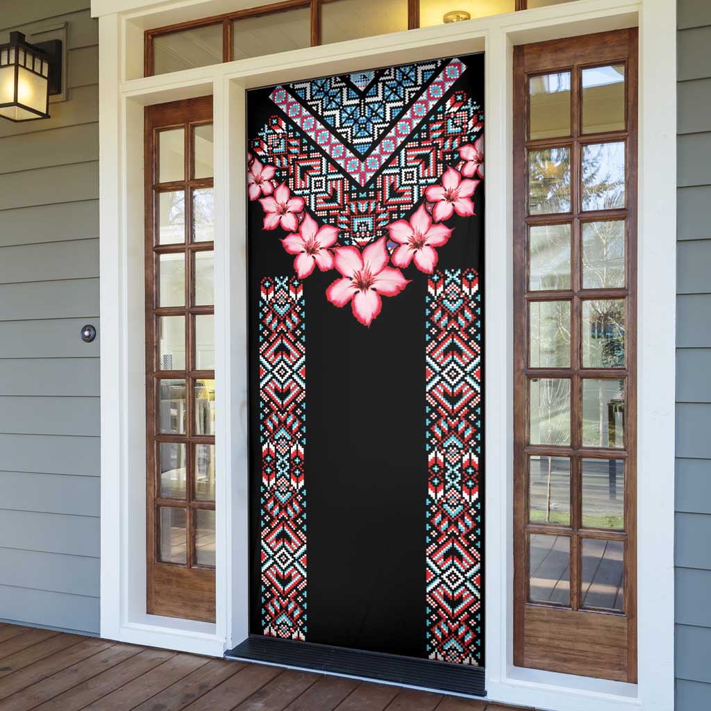 Africa Adenium Multiflorum Flowers Door Cover Mix Native Tribal Pattern
