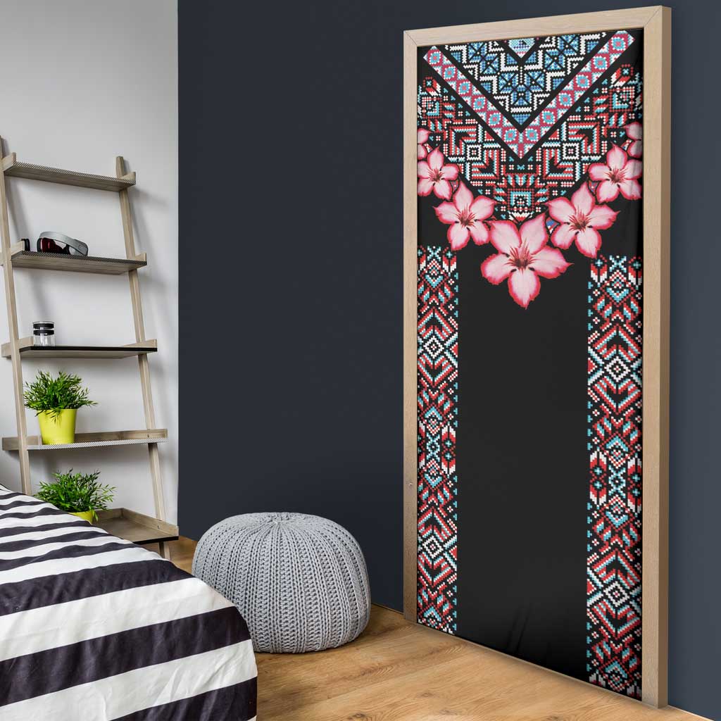 Africa Adenium Multiflorum Flowers Door Cover Mix Native Tribal Pattern