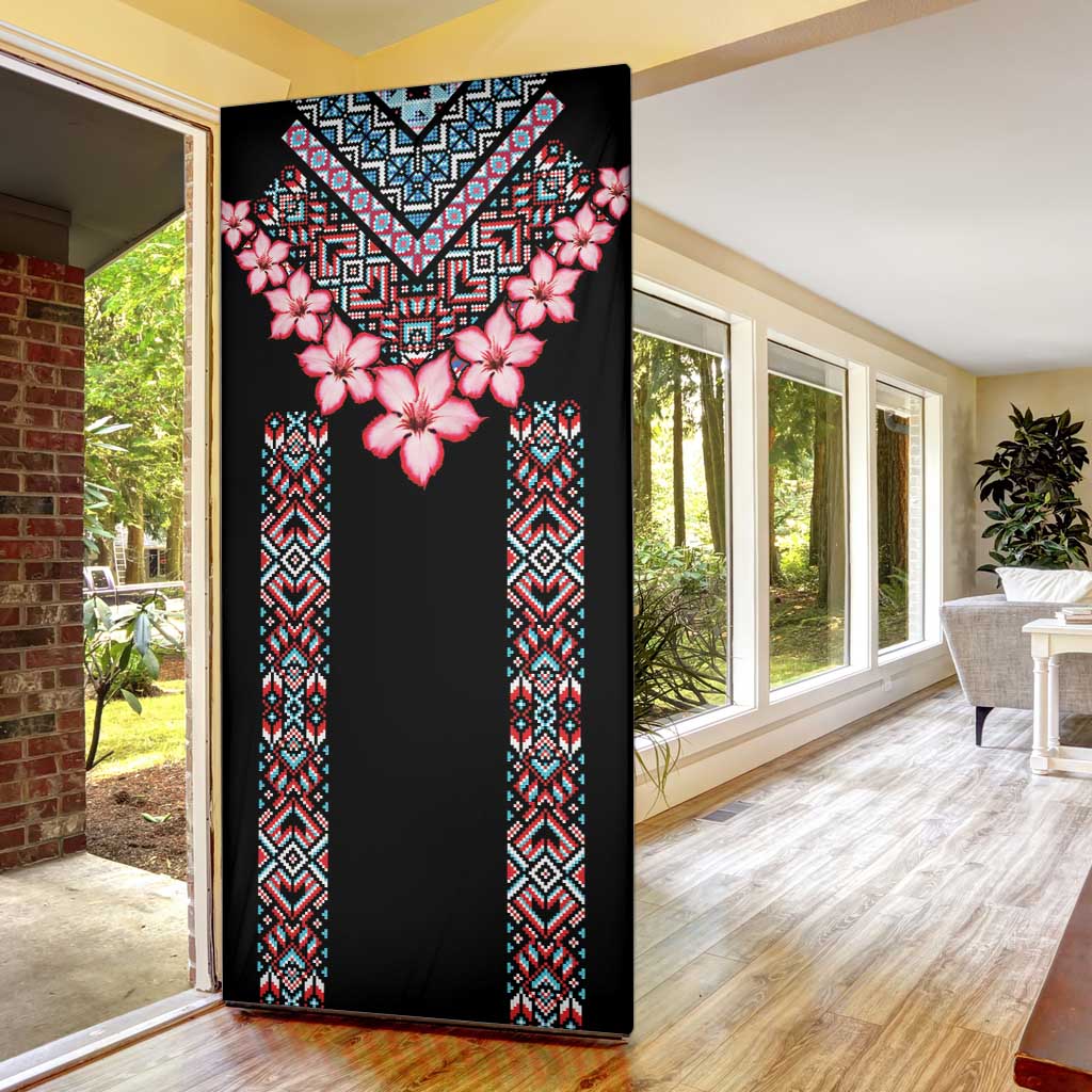 Africa Adenium Multiflorum Flowers Door Cover Mix Native Tribal Pattern