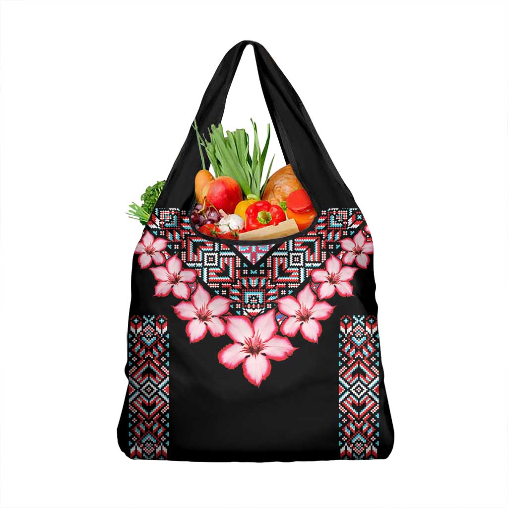 Afro Adenium Multiflorum Flowers Grocery Bag Mix Native Tribal Pattern