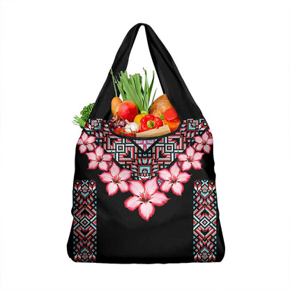 Afro Adenium Multiflorum Flowers Grocery Bag Mix Native Tribal Pattern