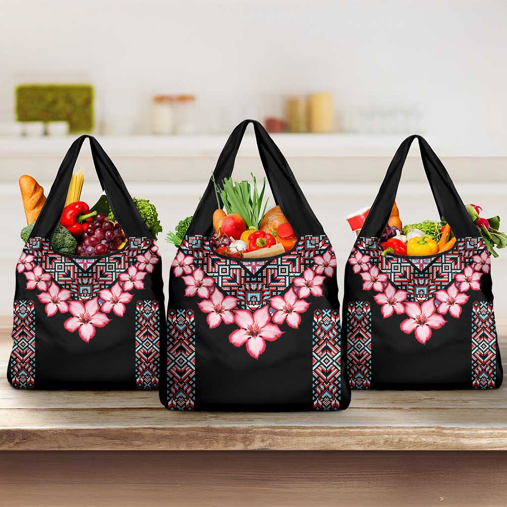 Afro Adenium Multiflorum Flowers Grocery Bag Mix Native Tribal Pattern