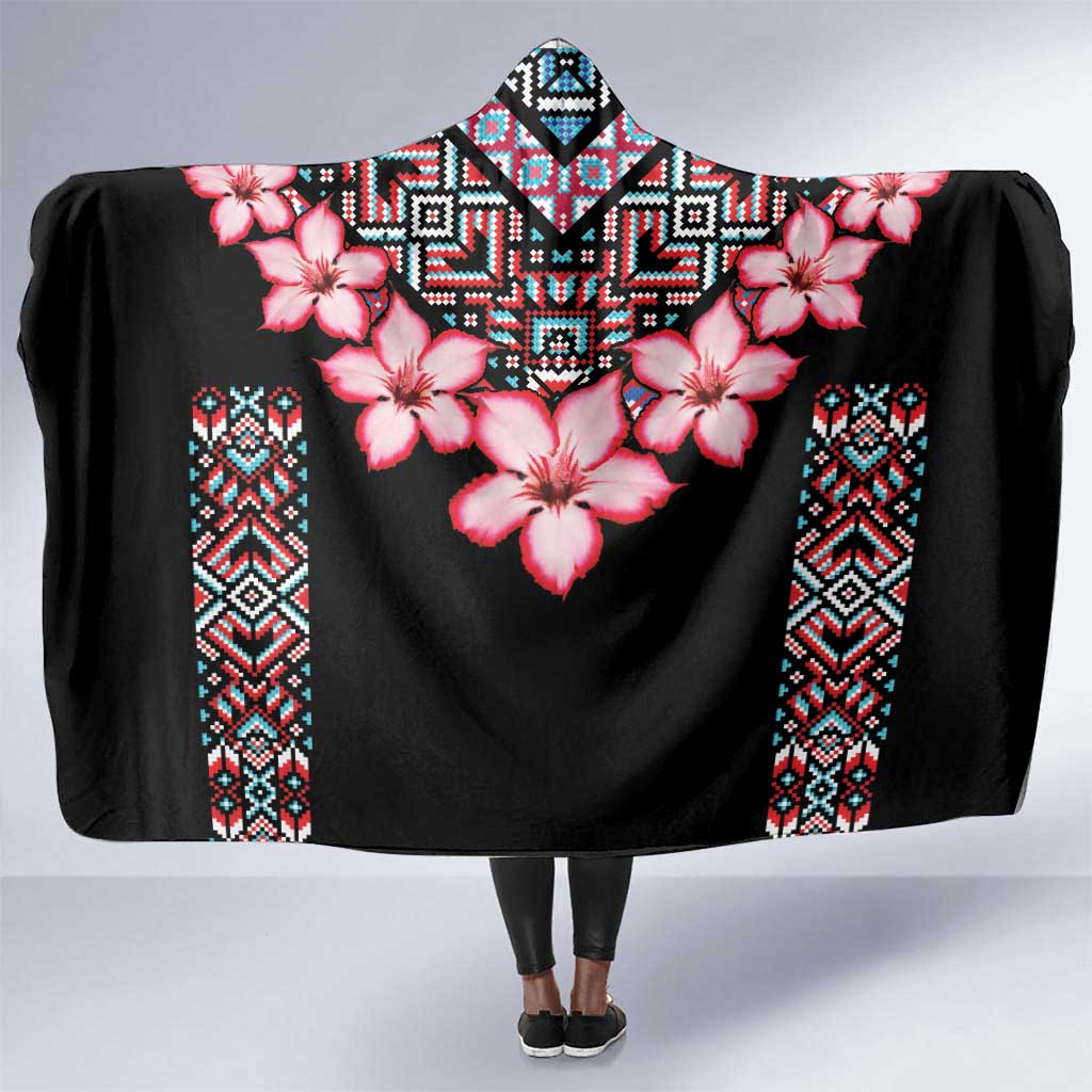 Afro Adenium Multiflorum Flowers Hooded Blanket Mix Native Tribal Pattern