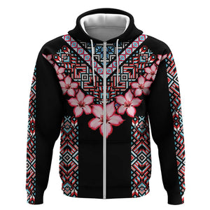 Afro Adenium Multiflorum Flowers Hoodie Mix Native Tribal Pattern