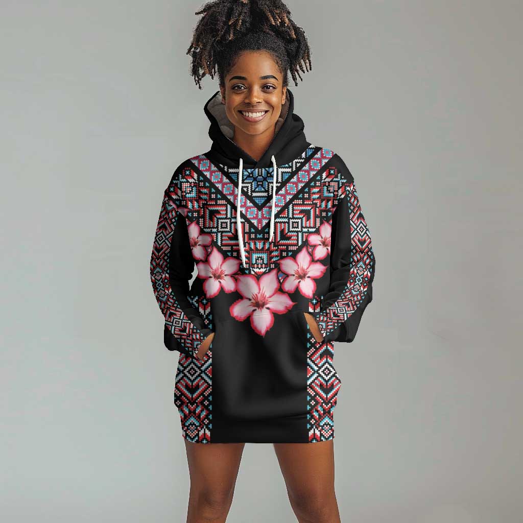 Afro Adenium Multiflorum Flowers Hoodie Dress Mix Native Tribal Pattern