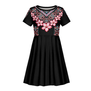 Afro Adenium Multiflorum Flowers Kid Short Sleeve Dress Mix Native Tribal Pattern