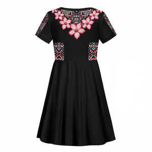 Afro Adenium Multiflorum Flowers Kid Short Sleeve Dress Mix Native Tribal Pattern