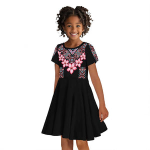 Afro Adenium Multiflorum Flowers Kid Short Sleeve Dress Mix Native Tribal Pattern