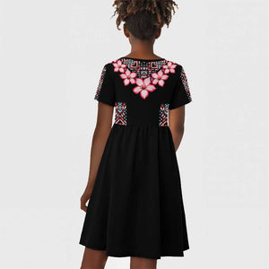 Afro Adenium Multiflorum Flowers Kid Short Sleeve Dress Mix Native Tribal Pattern