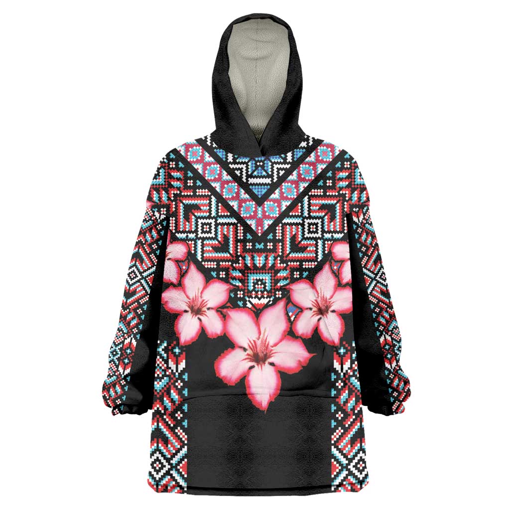 Afro Adenium Multiflorum Flowers KId Wearable Blanket Hoodie Mix Native Tribal Pattern
