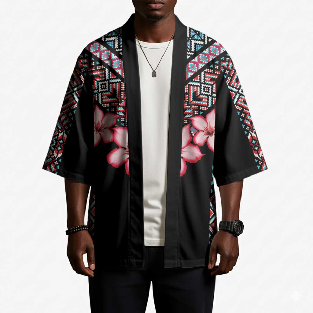 Africa Adenium Multiflorum Flowers Kimono Mix Native Tribal Pattern