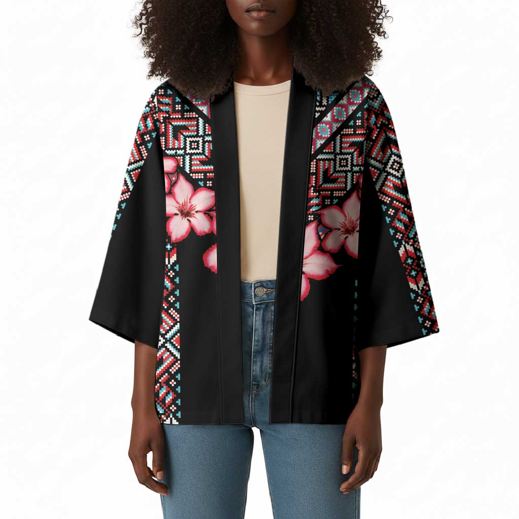 Africa Adenium Multiflorum Flowers Kimono Mix Native Tribal Pattern