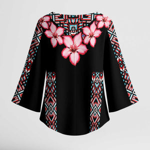 Africa Adenium Multiflorum Flowers Kimono Sleeve Blouse Mix Native Tribal Pattern