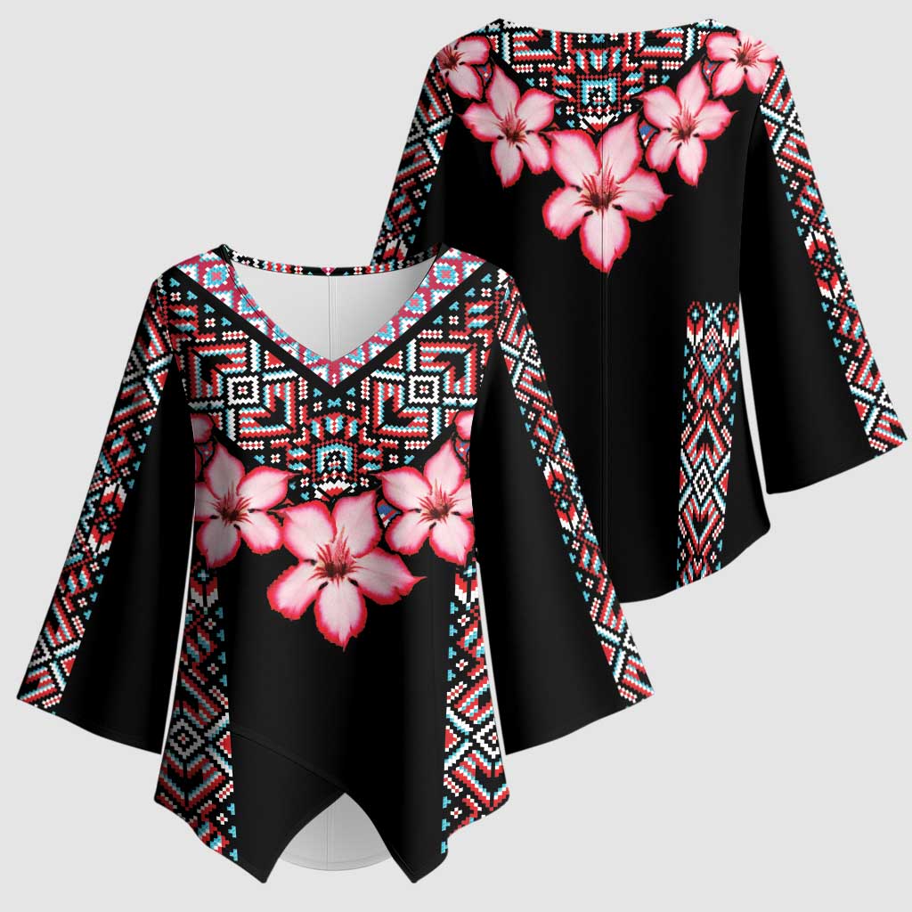 Africa Adenium Multiflorum Flowers Kimono Sleeve Blouse Mix Native Tribal Pattern