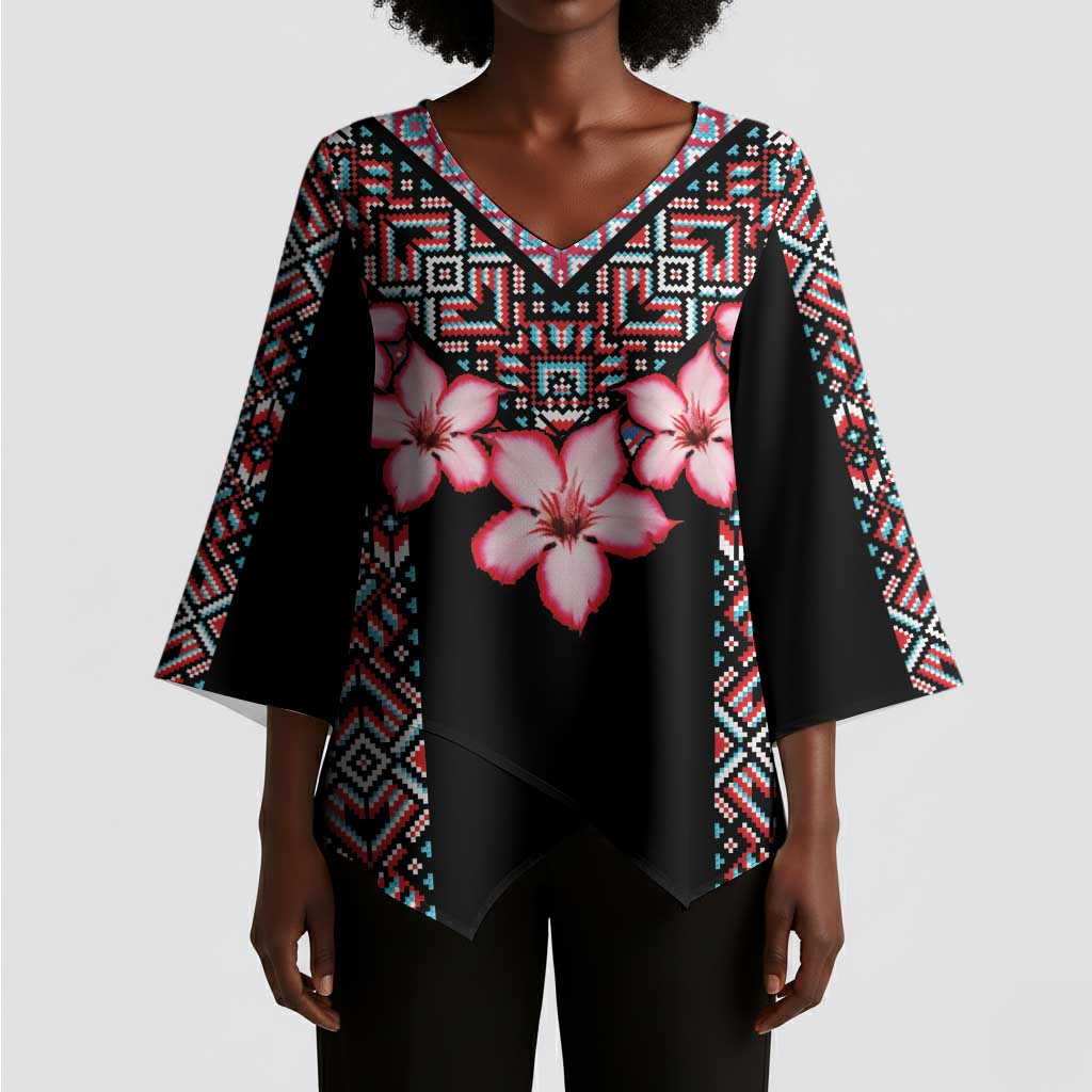 Africa Adenium Multiflorum Flowers Kimono Sleeve Blouse Mix Native Tribal Pattern