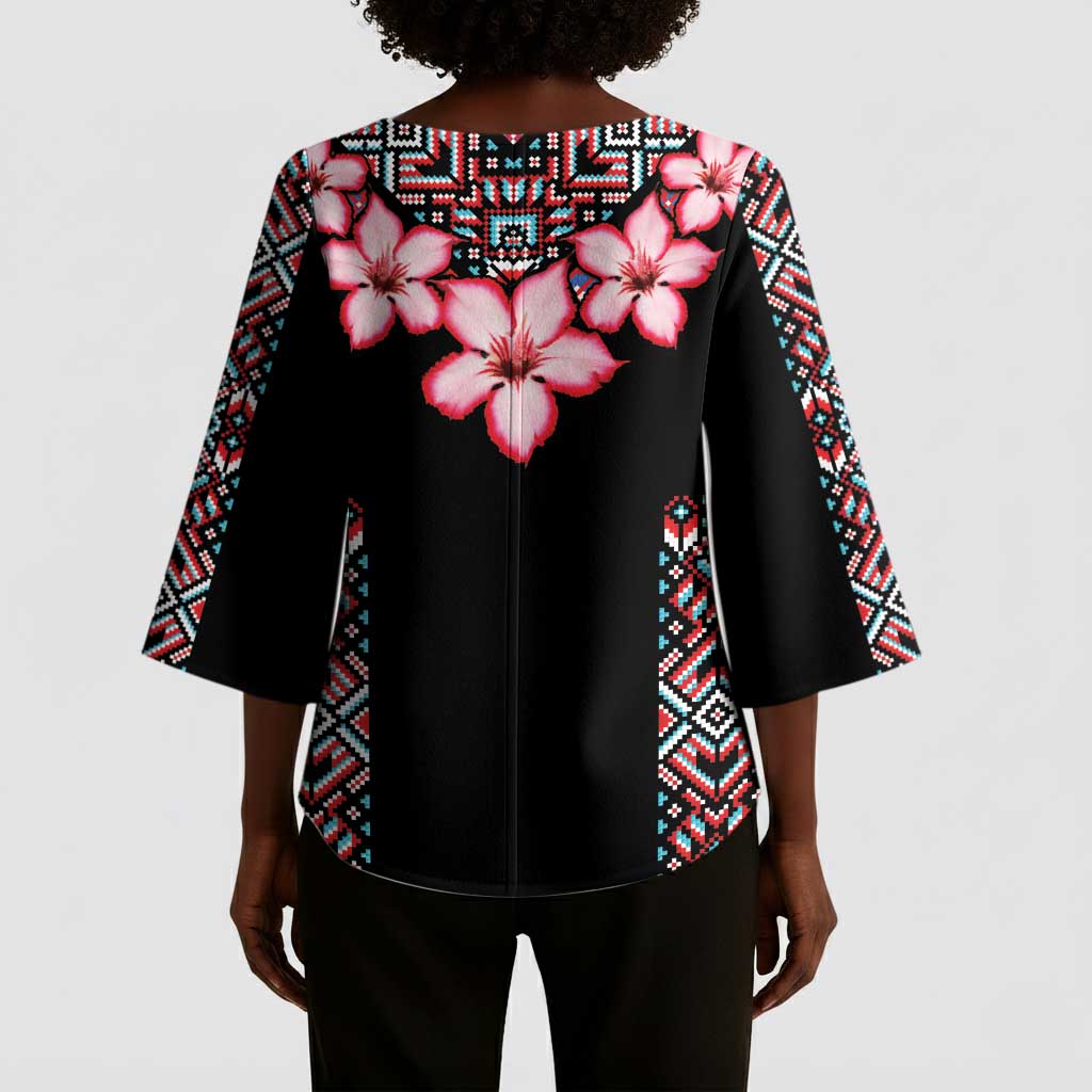 Africa Adenium Multiflorum Flowers Kimono Sleeve Blouse Mix Native Tribal Pattern