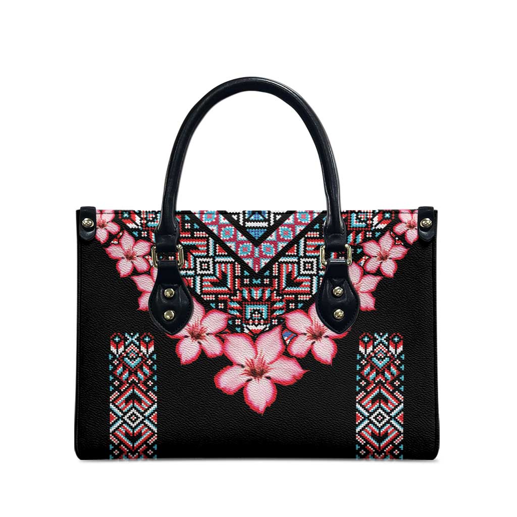 Africa Adenium Multiflorum Flowers Leather Bag Mix Native Tribal Pattern