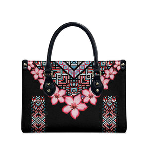 Africa Adenium Multiflorum Flowers Leather Bag Mix Native Tribal Pattern