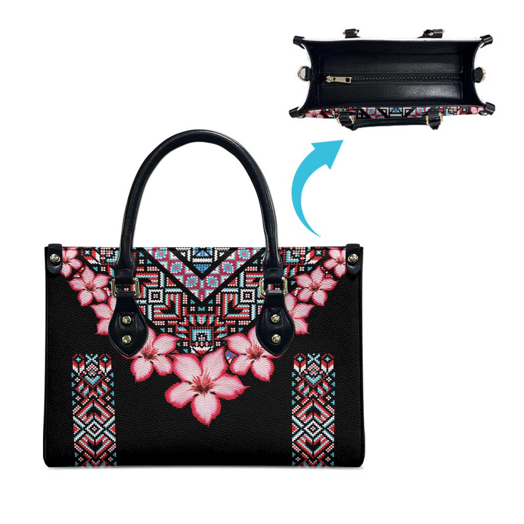 Africa Adenium Multiflorum Flowers Leather Bag Mix Native Tribal Pattern