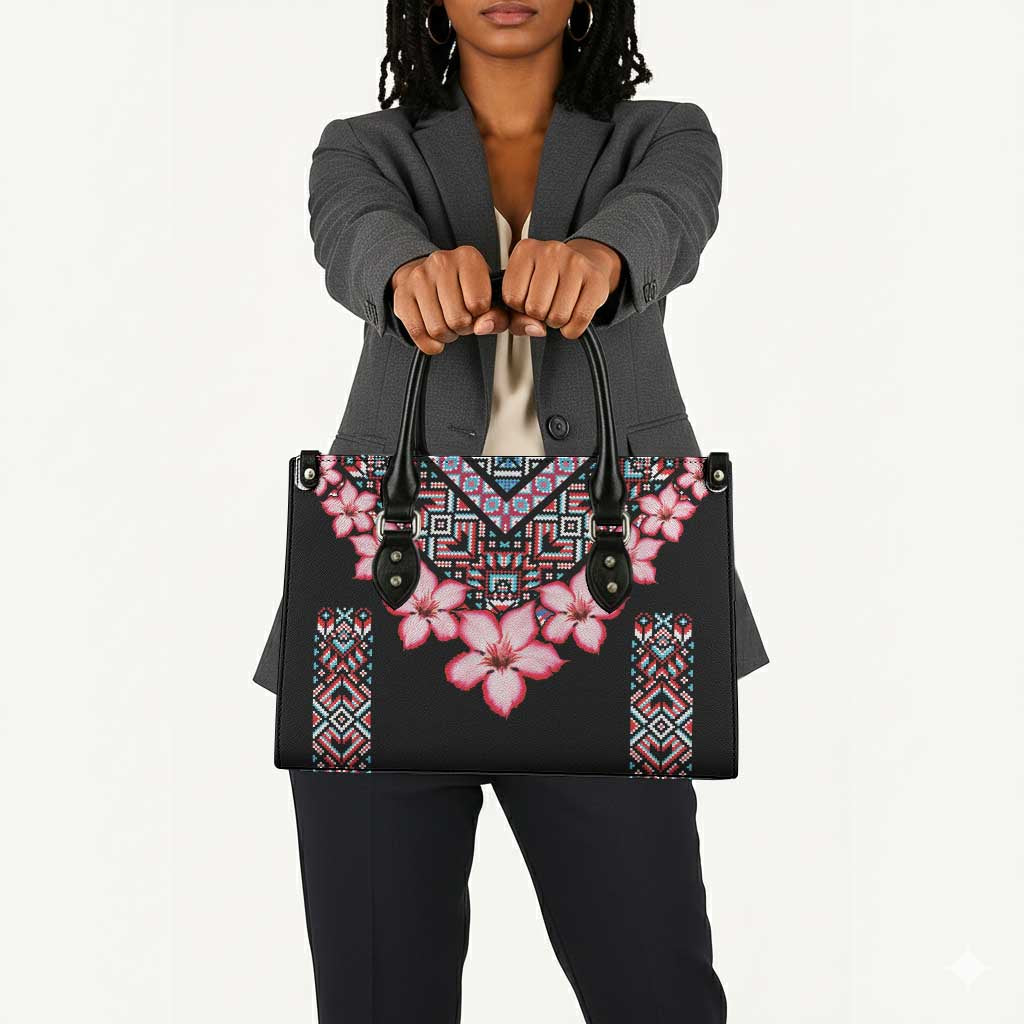 Africa Adenium Multiflorum Flowers Leather Bag Mix Native Tribal Pattern