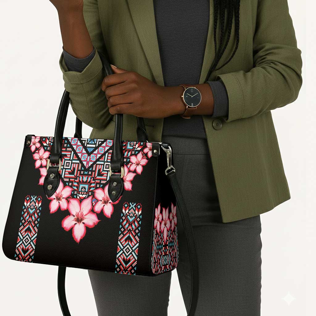 Africa Adenium Multiflorum Flowers Leather Bag Mix Native Tribal Pattern