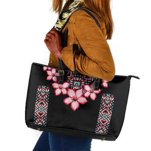 Afro Adenium Multiflorum Flowers Leather Tote Bag Mix Native Tribal Pattern