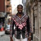 Afro Adenium Multiflorum Flowers Long Sleeve Button Shirt Mix Native Tribal Pattern