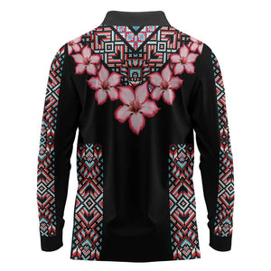 Afro Adenium Multiflorum Flowers Long Sleeve Polo Shirt Mix Native Tribal Pattern