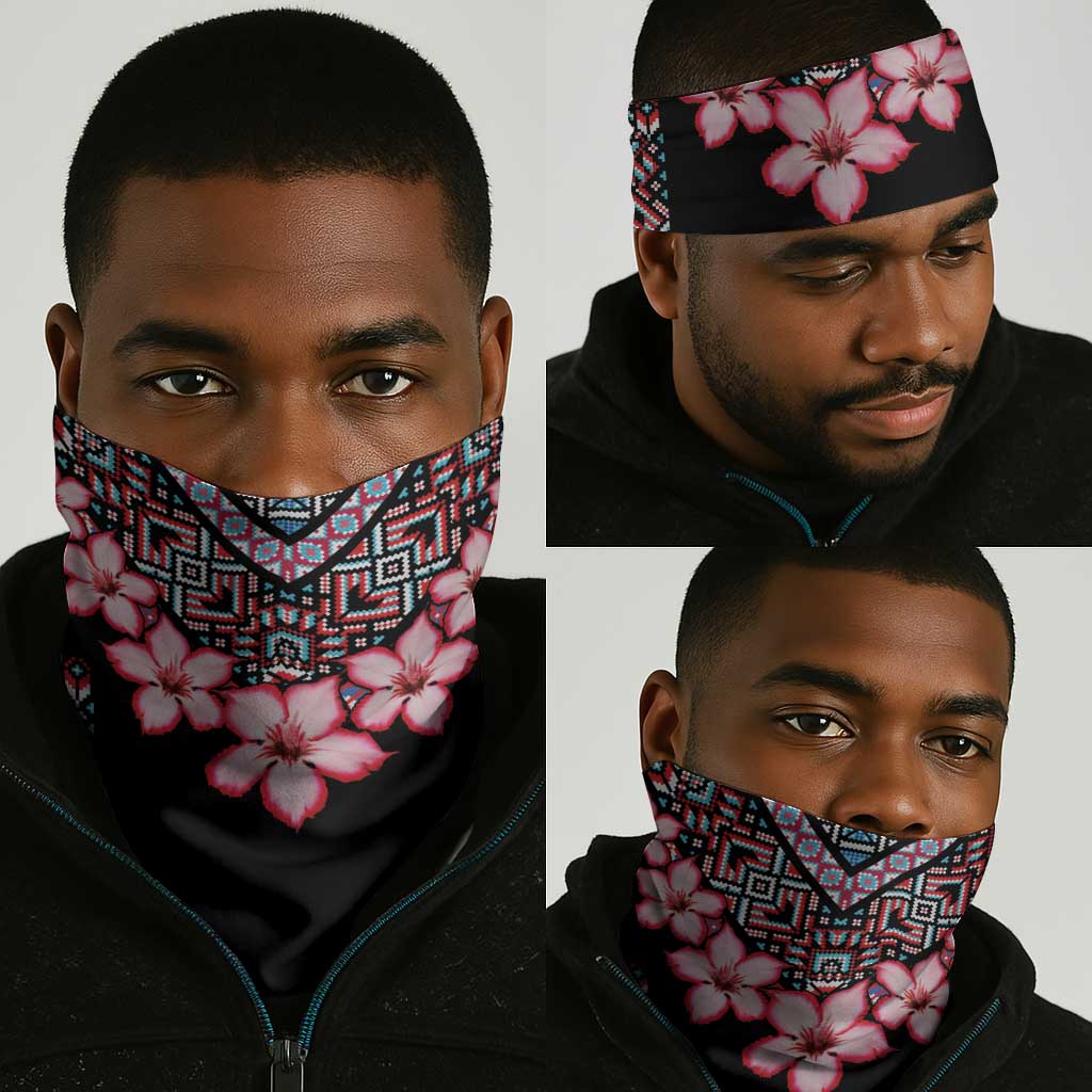 Afro Adenium Multiflorum Flowers Neck Gaiter Mix Native Tribal Pattern LT9