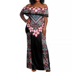 Afro Adenium Multiflorum Flowers Off Shoulder Maxi Dress Mix Native Tribal Pattern