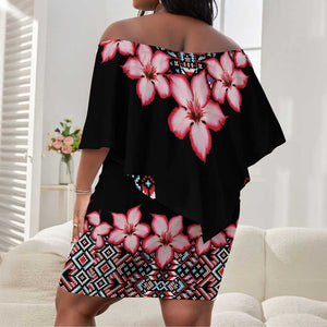 Afro Adenium Multiflorum Flowers Off Shoulder Short Dress Mix Native Tribal Pattern