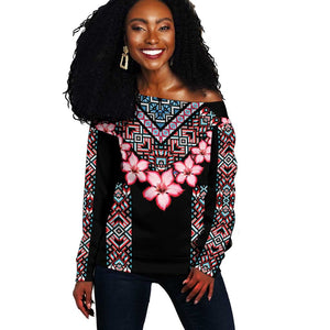 Afro Adenium Multiflorum Flowers Off Shoulder Sweater Mix Native Tribal Pattern