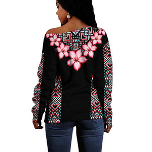 Afro Adenium Multiflorum Flowers Off Shoulder Sweater Mix Native Tribal Pattern