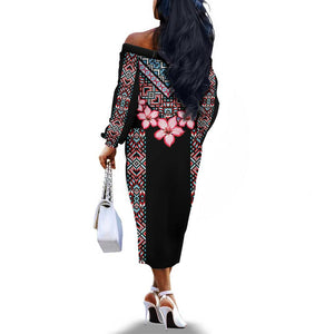 Afro Adenium Multiflorum Flowers Off The Shoulder Long Sleeve Dress Mix Native Tribal Pattern