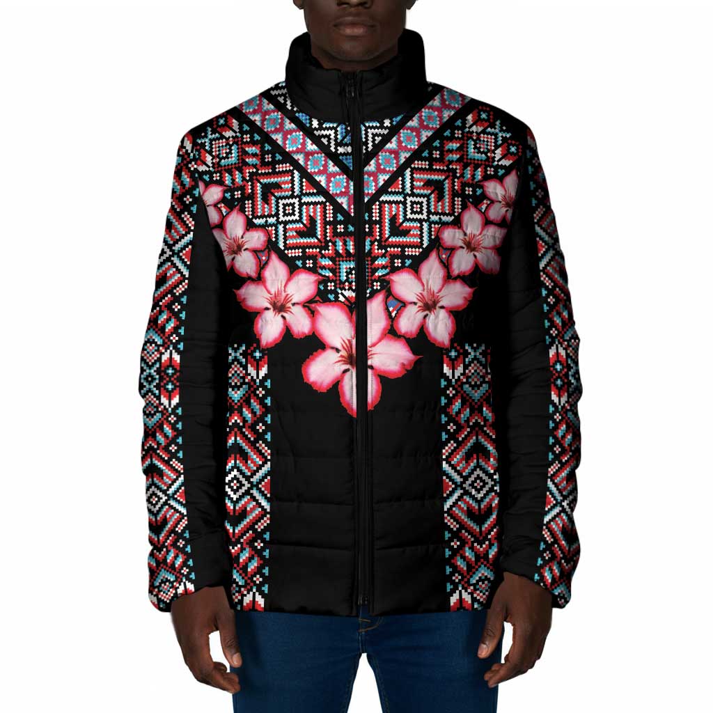 Africa Adenium Multiflorum Flowers Padded Jacket Mix Native Tribal Pattern