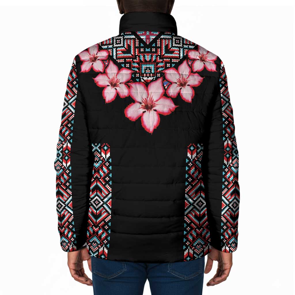 Africa Adenium Multiflorum Flowers Padded Jacket Mix Native Tribal Pattern