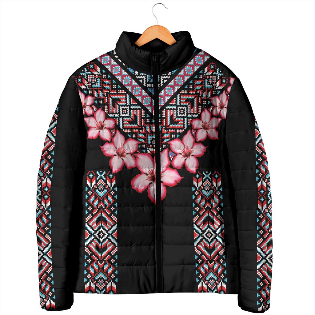 Africa Adenium Multiflorum Flowers Padded Jacket Mix Native Tribal Pattern