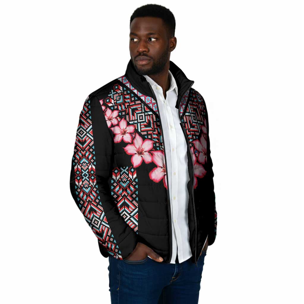 Africa Adenium Multiflorum Flowers Padded Jacket Mix Native Tribal Pattern