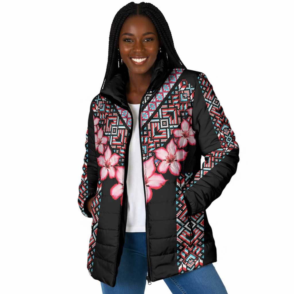 Africa Adenium Multiflorum Flowers Padded Jacket Mix Native Tribal Pattern
