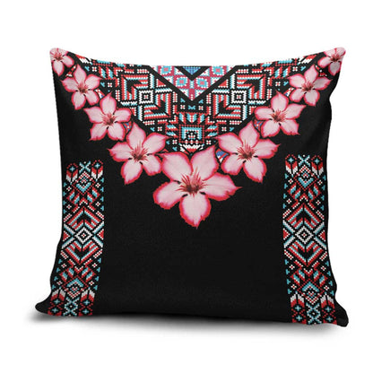Africa Adenium Multiflorum Flowers Pillow Cover Mix Native Tribal Pattern