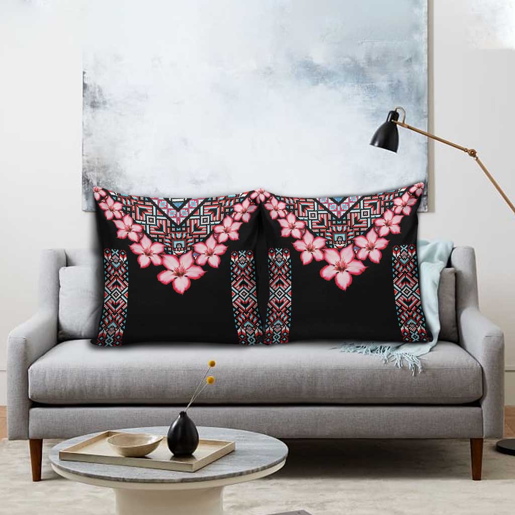 Africa Adenium Multiflorum Flowers Pillow Cover Mix Native Tribal Pattern