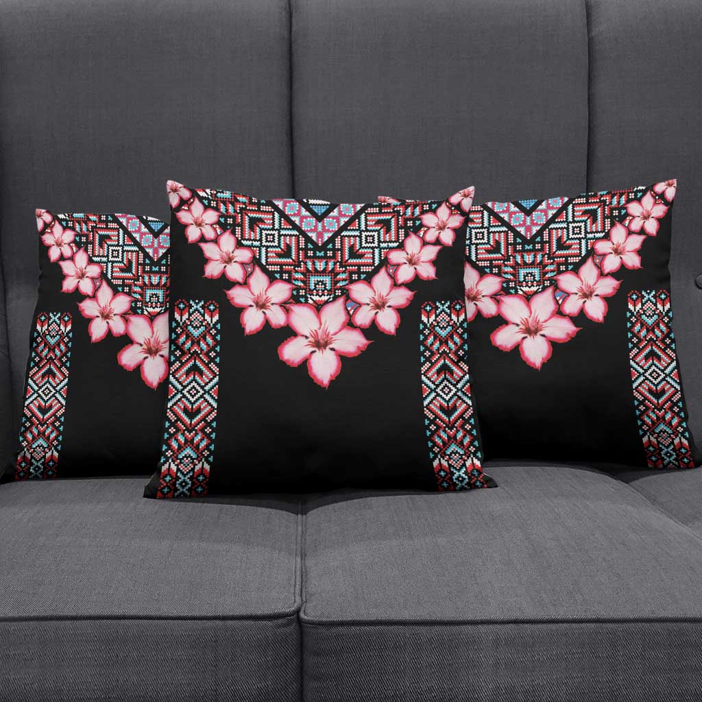 Africa Adenium Multiflorum Flowers Pillow Cover Mix Native Tribal Pattern